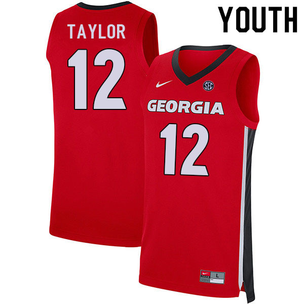 Youth #12 Josh Taylor Georgia Bulldogs College Basketball Jerseys Sale-Red - Click Image to Close